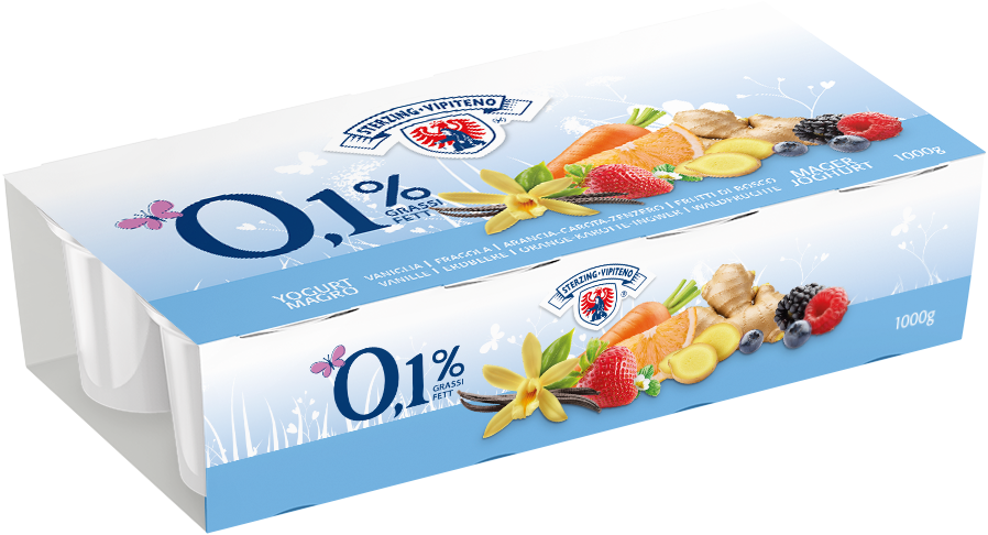 Yogurt magro 0,1% - 125g x 8 - Vaniglia | Fragola | Arancia/Carota/Zenzero | Frutti di bocsco