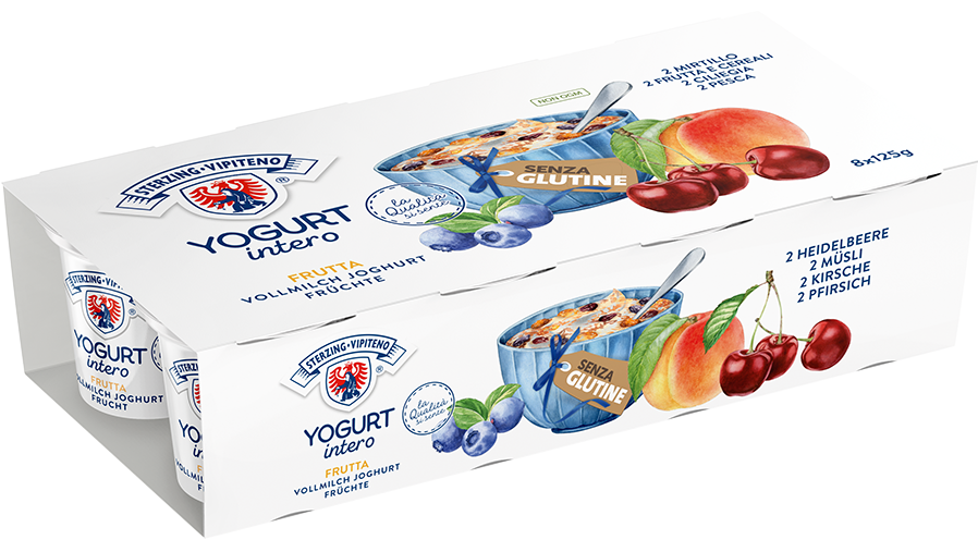 Yogurt intero - 125g x 8 - ciliegia | pesca | mirtilli | frutta e cereali - senza glutine