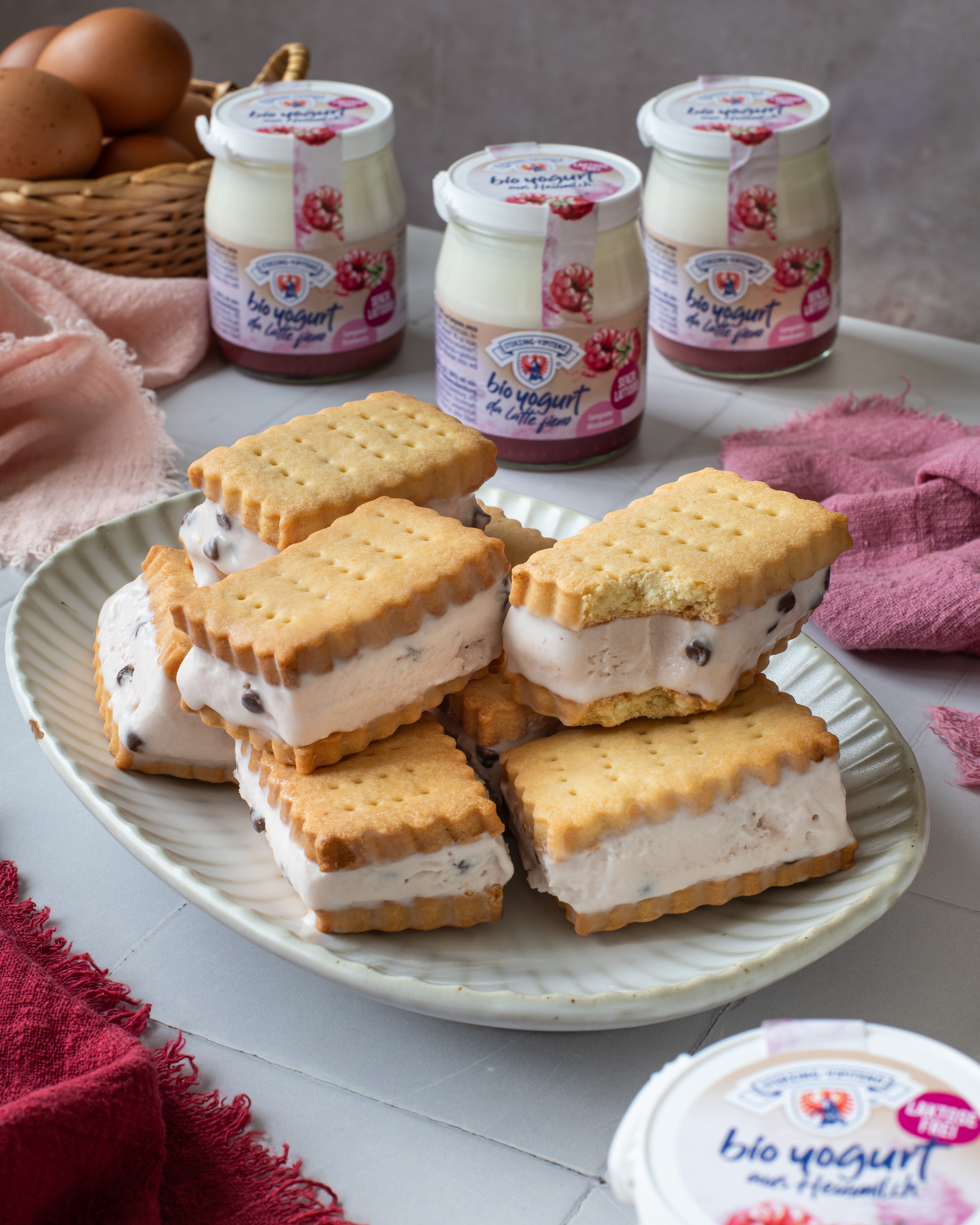 biscotto gelato allo yogurt ai lamponi con gocce di cioccolato 2