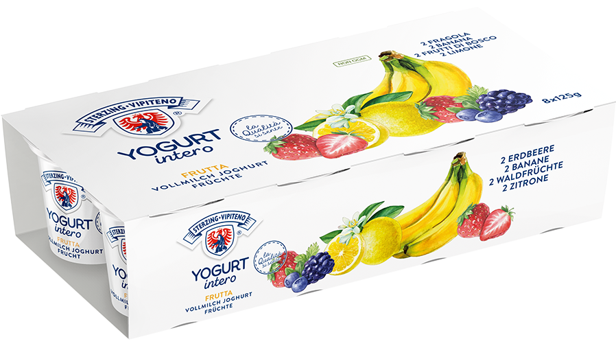 Whole milk yoghurt - 125g x 8 - lemon | strawberry | wild berries | banana