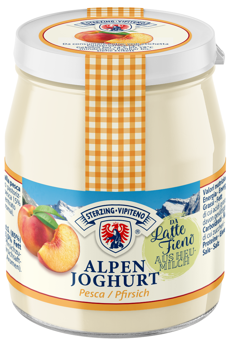 Whole milk yogurt Alpen in a jar from hay milk TSG - 150g - peach