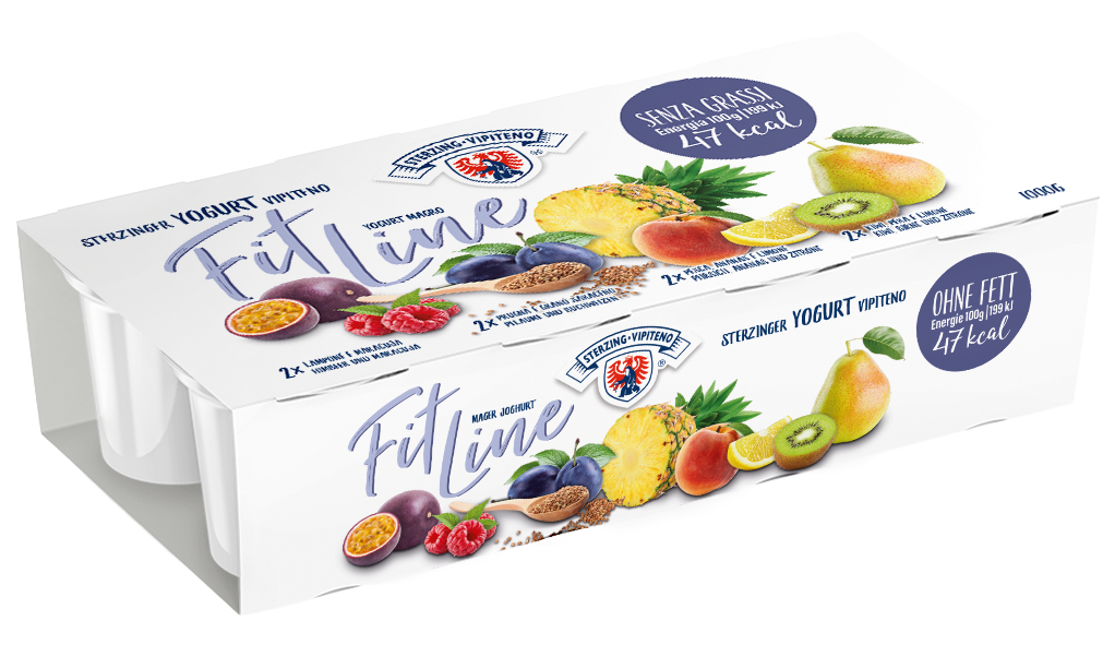Yogurt magro Fitline - 125g x 8 - lampone-maracuja | prugna-grano saraceno | kiwi-pera-limone | pesca-ananas-limone