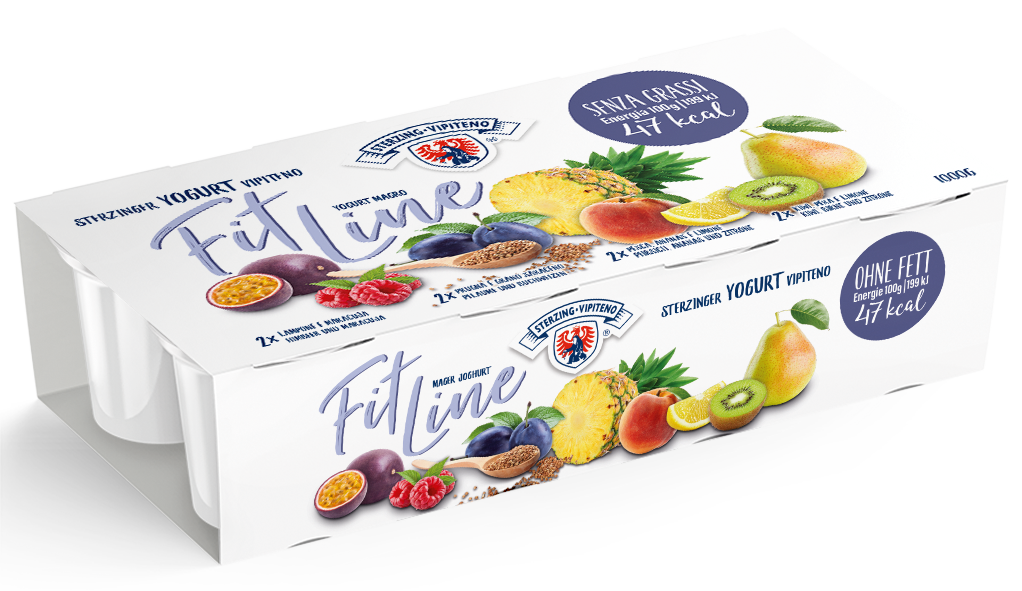 Skimmed milk yoghurt Fitlinie - 125g x 8 - raspberry-passionfruit | plum-buckwheat | kiwi-pear-lemon | peach-pineapple-lemon
